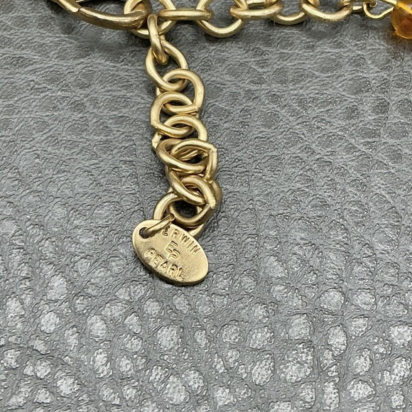 ERWIN PEARL Multi Strand Brown Amber Glass Bead Necklace Gold Tone Layered - Picture 7 of 8